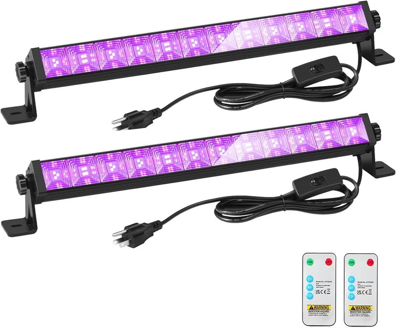ZHPINGMX 48W LED Black Light Bar with Remote and Switch,Blacklight Bars with Plug and 6.5ft Cord,Black Light for Glow Party,Halloween,Bedroom,2 Pack - Image 1